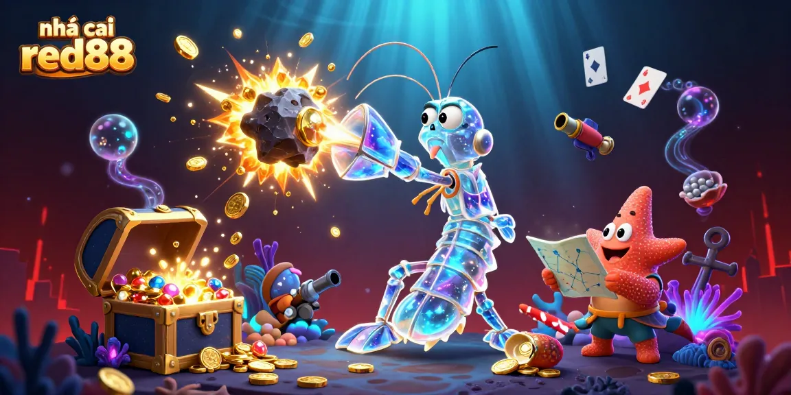 Experience the excitement of nhà cái red88 with vibrant casino-themed 3D illustration featuring galactic samurai and treasure.