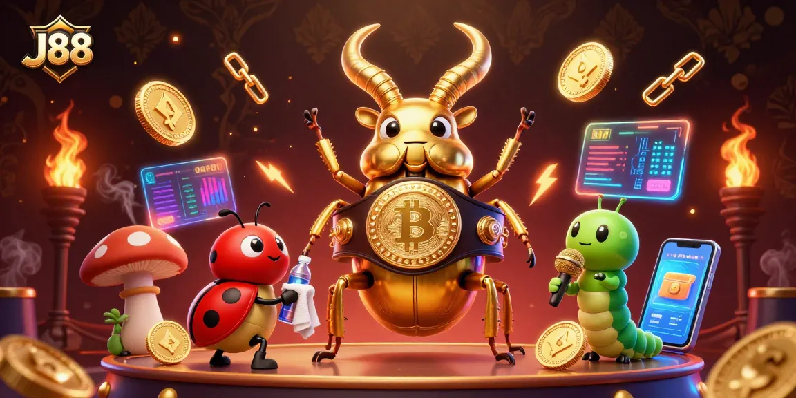 Engage with J88's dynamic casino experience through a colorful 3D illustration of characters amid vibrant gaming elements.
