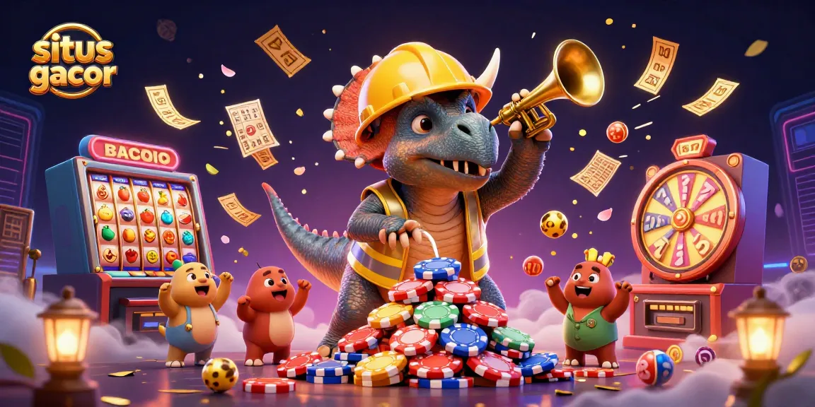 Situs gacor transforms the casino experience with vibrant slot reels and joyful characters celebrating wins.