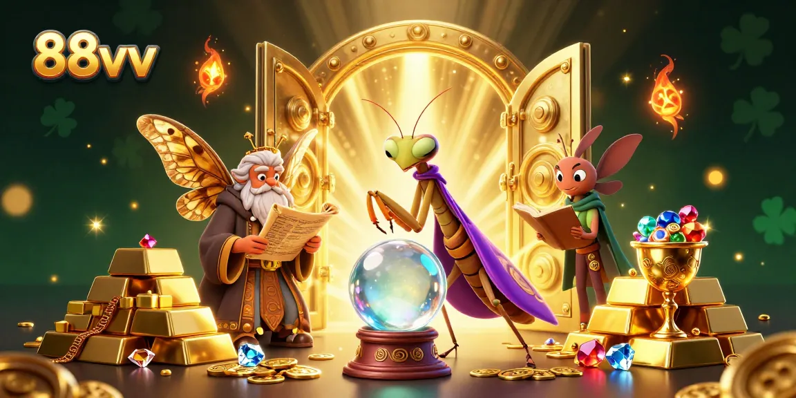 Engage with the mystical world at 88vv with a 3D cartoon fortune teller and captivating gems.