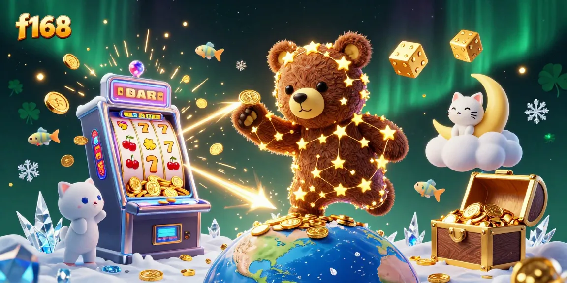 Engage in high-stakes action with F168's golden star bear and dynamic slot machine experience