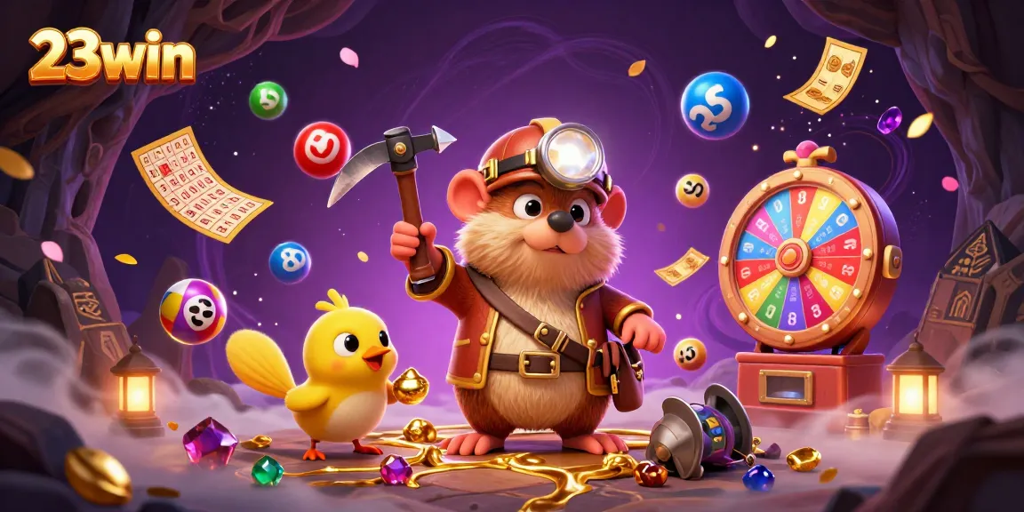 Experience thrilling moments with 23win in a vibrant lottery adventure illustration.